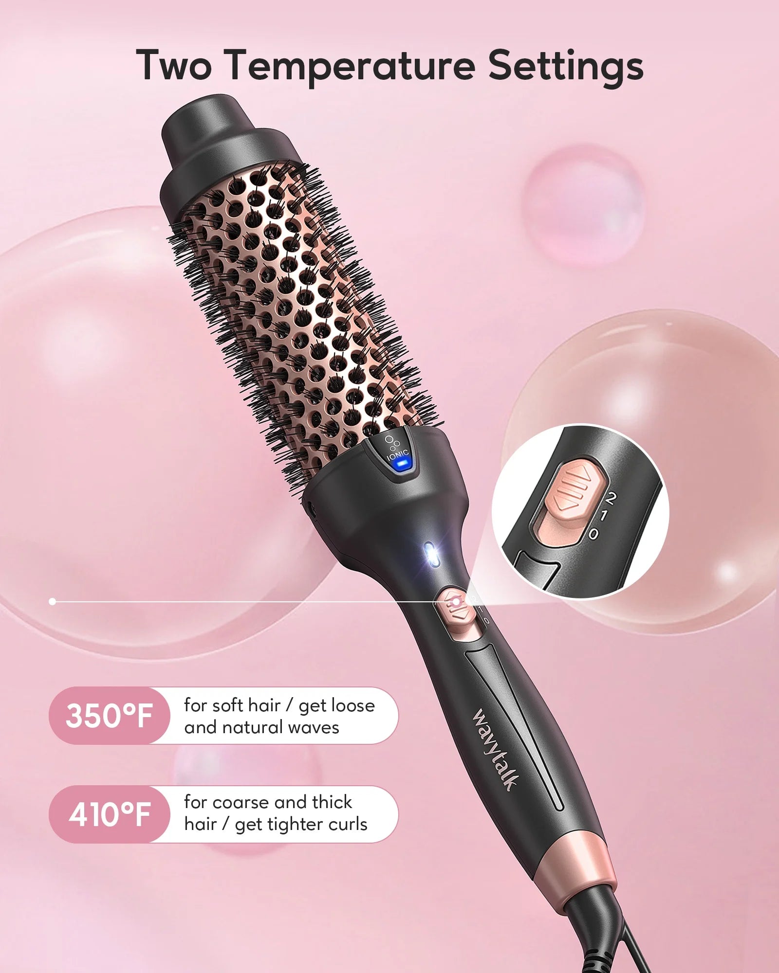 Rose Gold Ionic Thermal Brush - Achieve Effortless Blowout Curls with 1.5 Inch Heated Nylon Brush