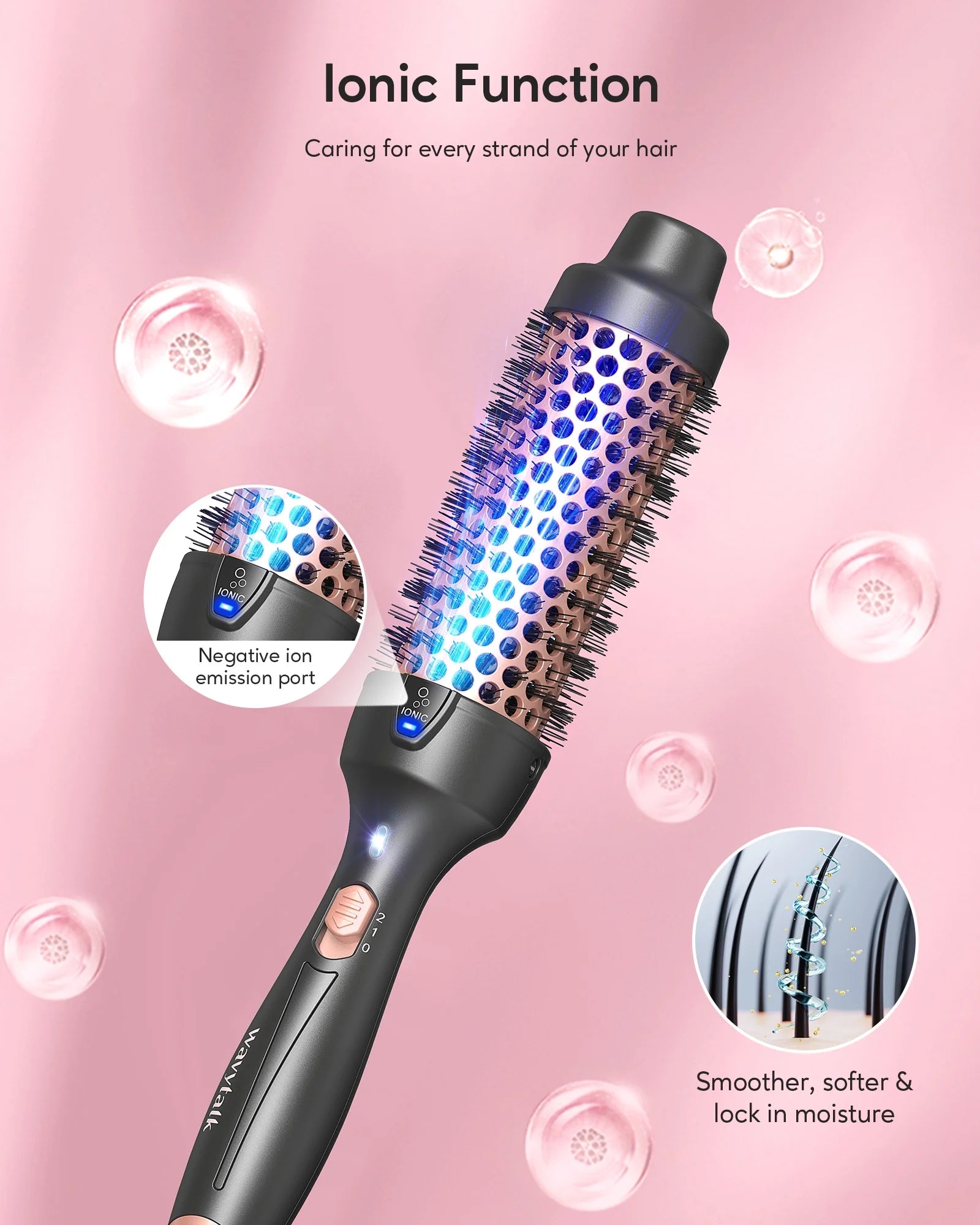 Rose Gold Ionic Thermal Brush - Achieve Effortless Blowout Curls with 1.5 Inch Heated Nylon Brush